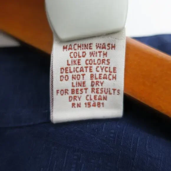 Caribbean 100% Silk Shirt Mens XL Navy Palm Textured Tropical Short Sleeve - Picture 7 of 11